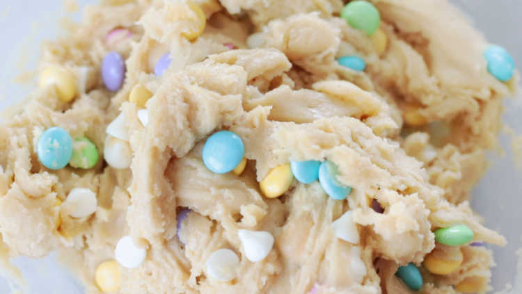 Easter M&M and white chocolate cookie dough