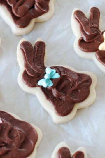 Chocolate frosted bunny cookies.