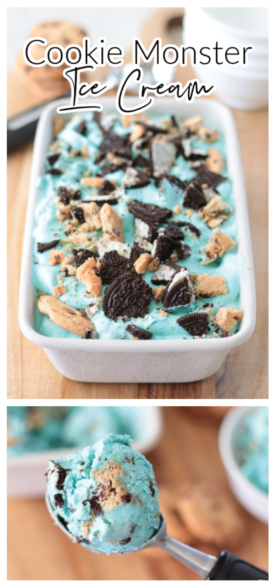 no churn Cookie Monster ice cream in loaf pan