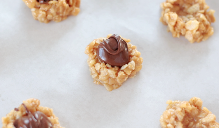 no bake Rice Krispies treat cookie with melted chocolate on top