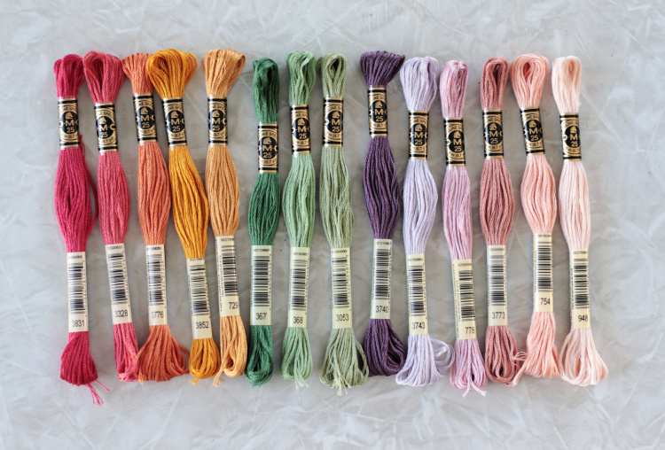variety of colored embroidery threads
