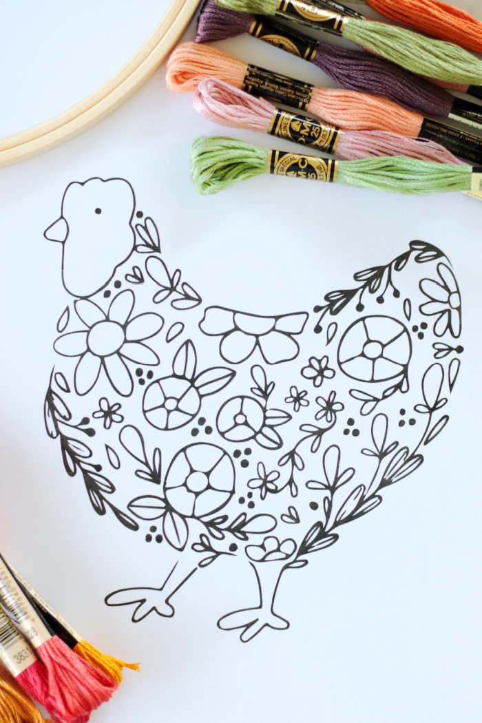 printed chicken embroidery pattern