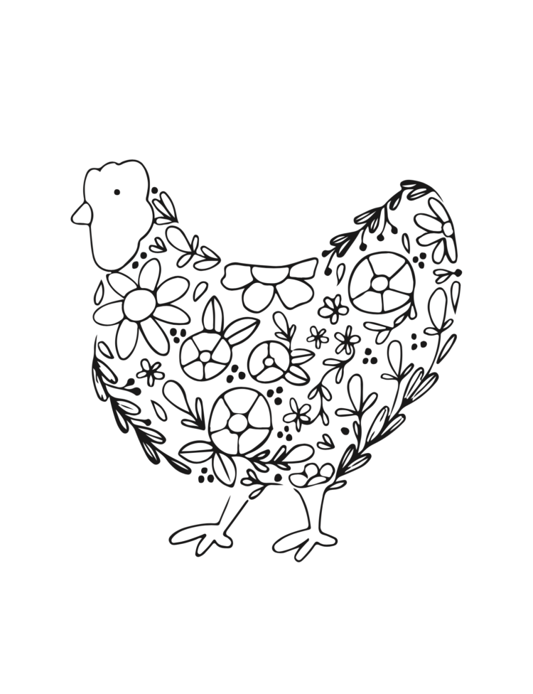 black and white chicken embroidery pattern