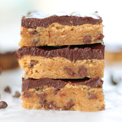 3 fudgy peanut butter cookie bars stacked