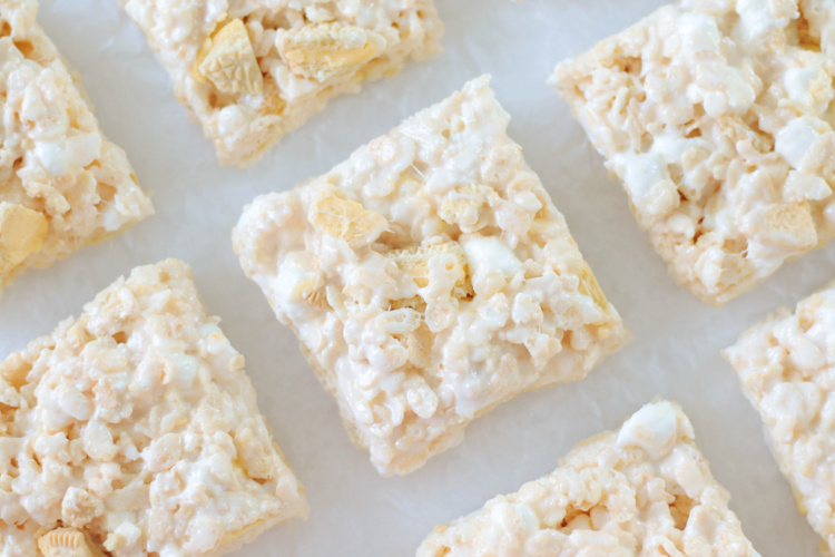 lemon Rice Krispies treats cut into squares