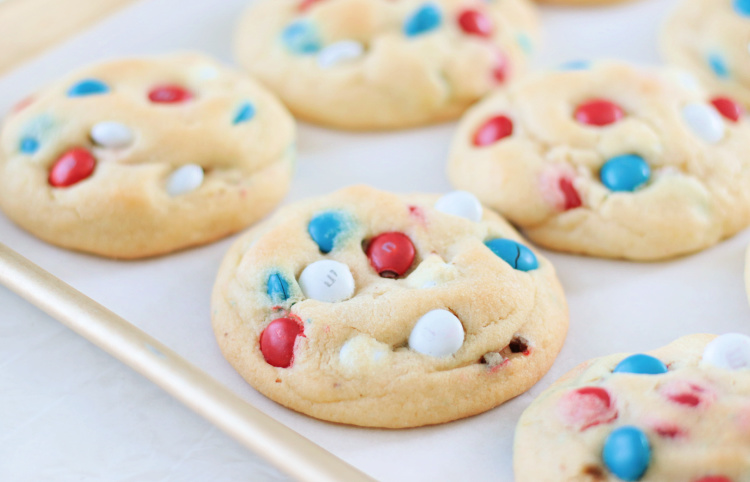 ultimate M&M cookies on cookie sheet