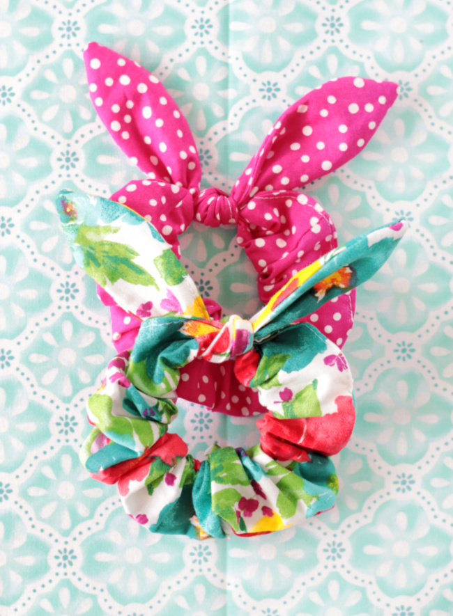 polka dot and floral bunny ear scrunchies
