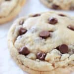 bakery style chocolate chip cookie on parchment paper