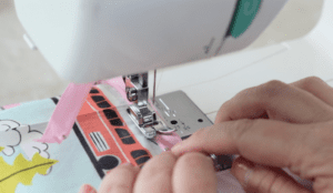 one side of zipper sewn in sewing machine