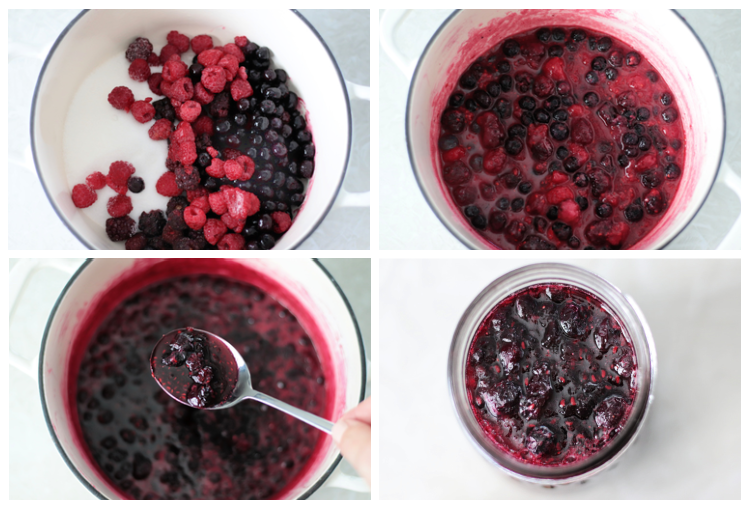 simmering berries in pan