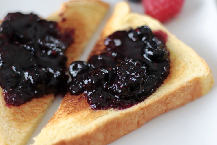 mixed berry jam on toast