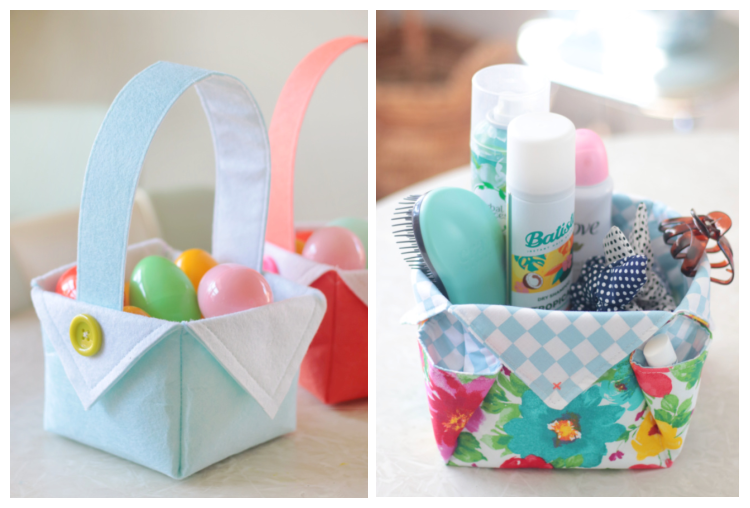 two fabric baskets for storage 