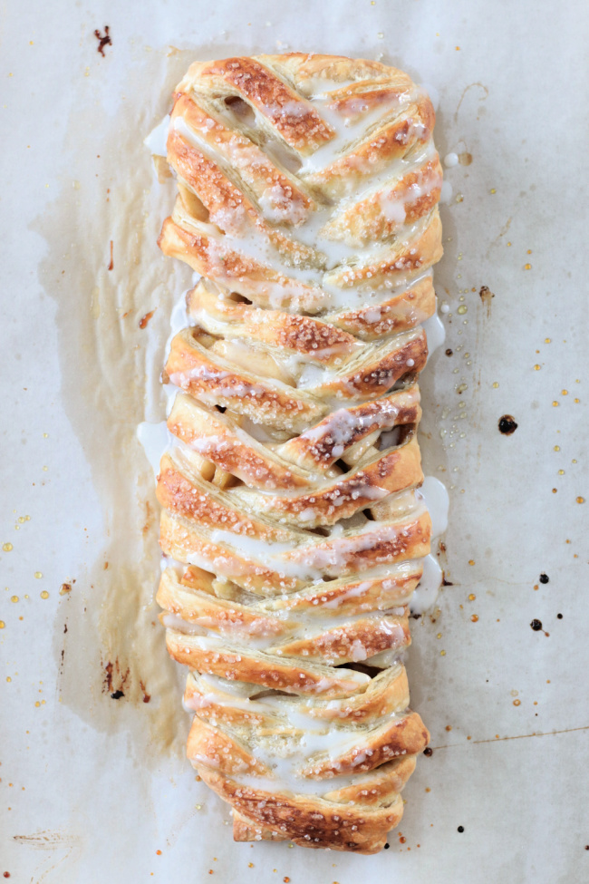 danish braid on baking sheet with parchment paper