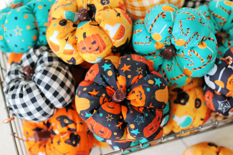 basket of fabric pumpkins