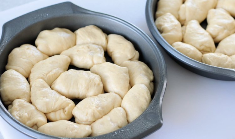 pan of unbaked rolls