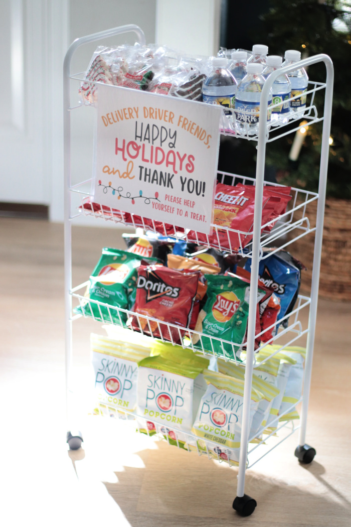 wire caddy filled with snacks