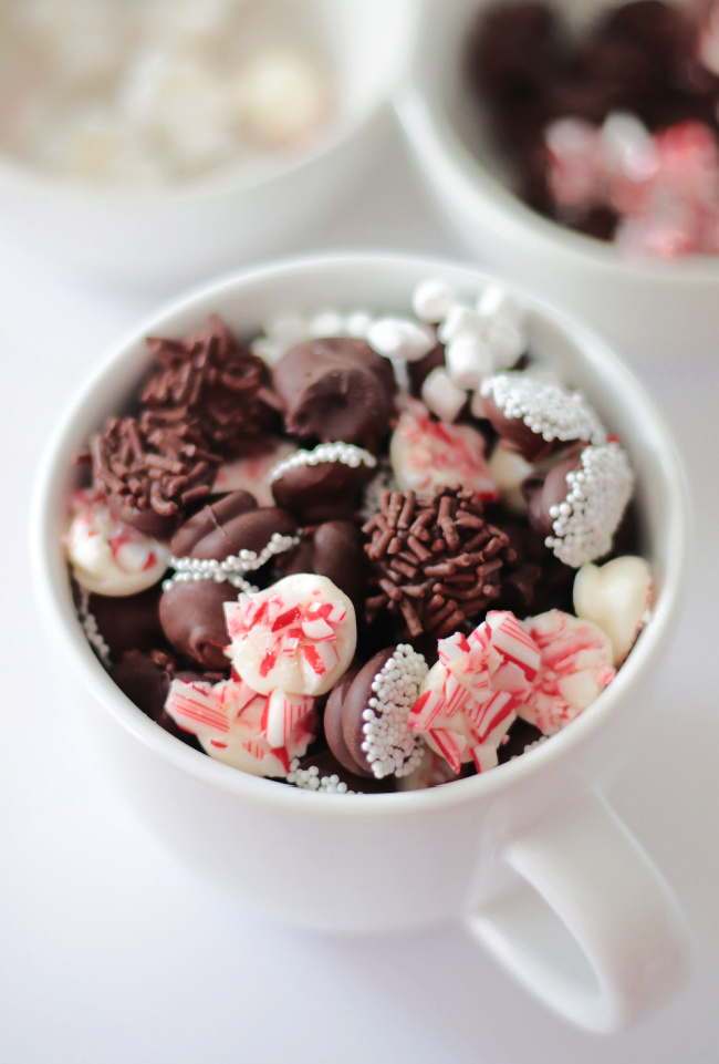 mug of various chocolate candies