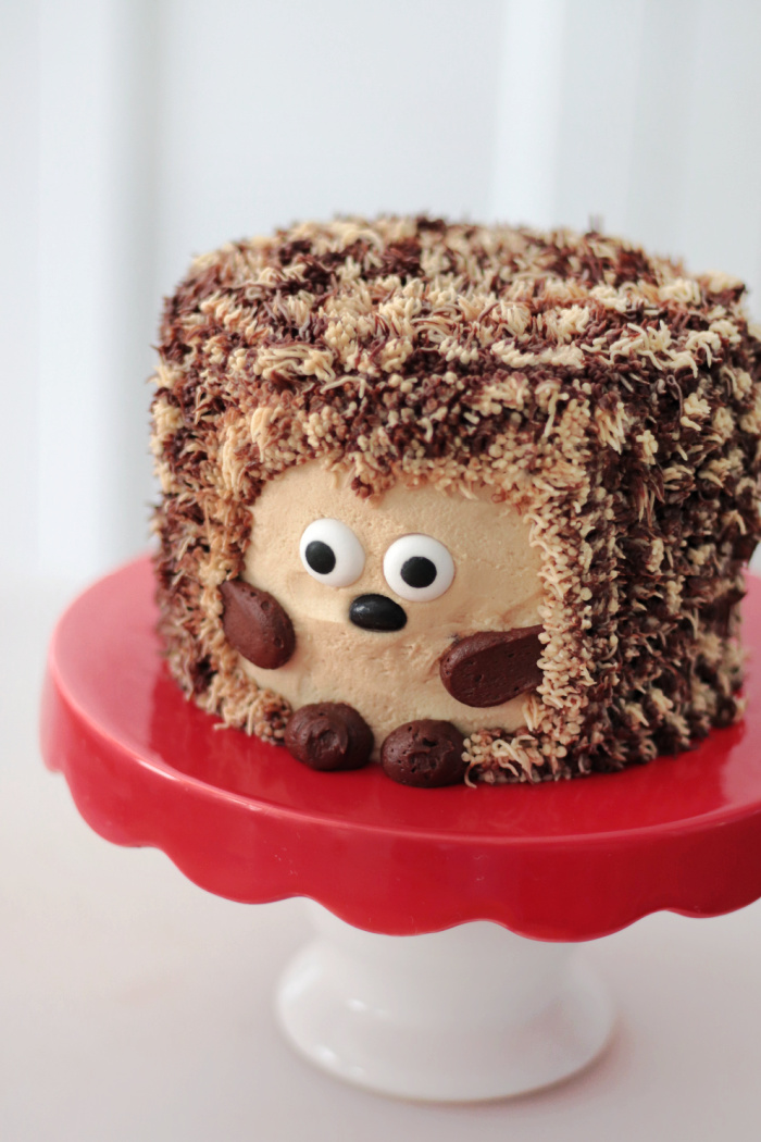 hedgehog cake on cake stand