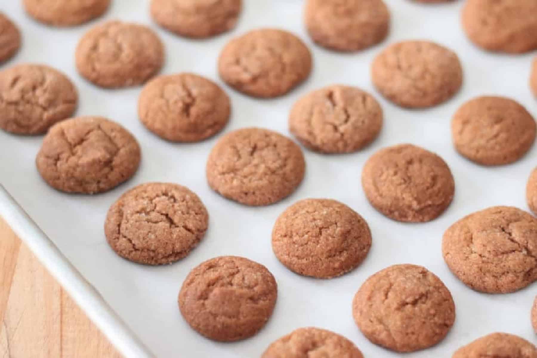 Gingersnaps on baking sheet.