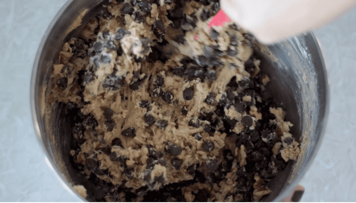 Bowl of chocolate chip cookie dough.