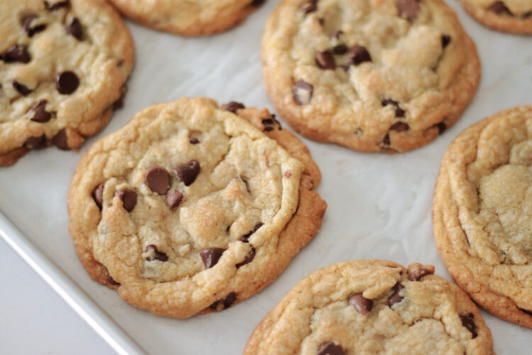 baking sheet with baked cookies