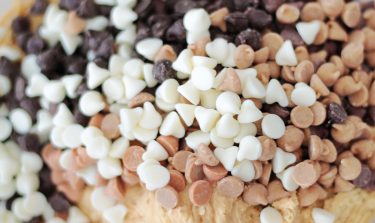 cookie dough with five types of chocolate chips