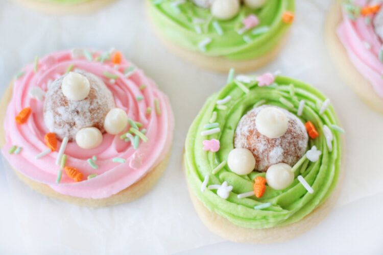 pink and green donut hole bunny cookies