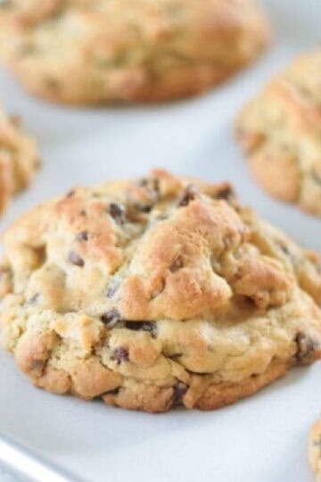 Baking sheet of Levain chocolate chip cookies.