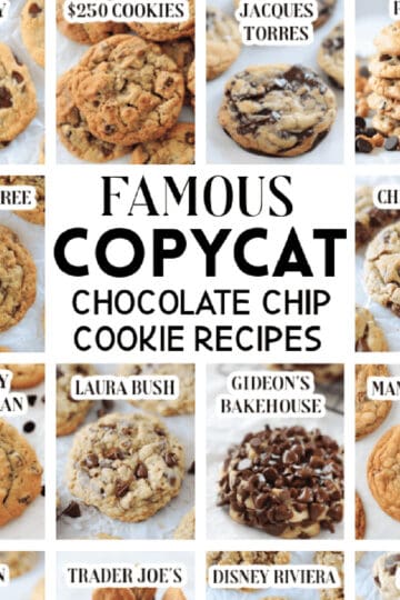 Various famous chocolate chip cookie recipe collage.