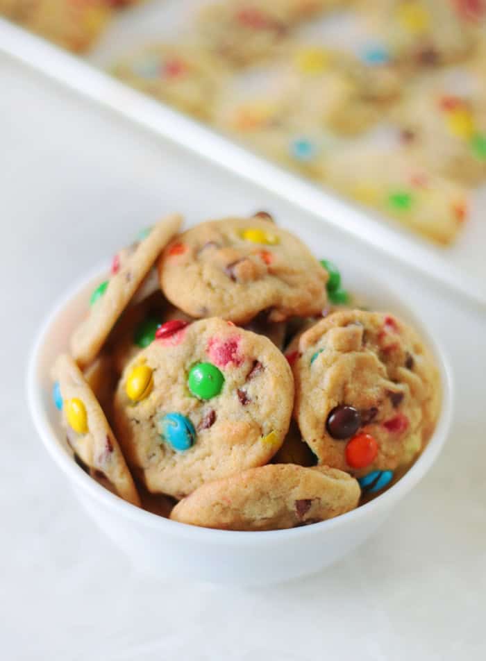 bowl of mini M&M cookies