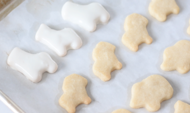 circus animal cookie cutters on baking sheet