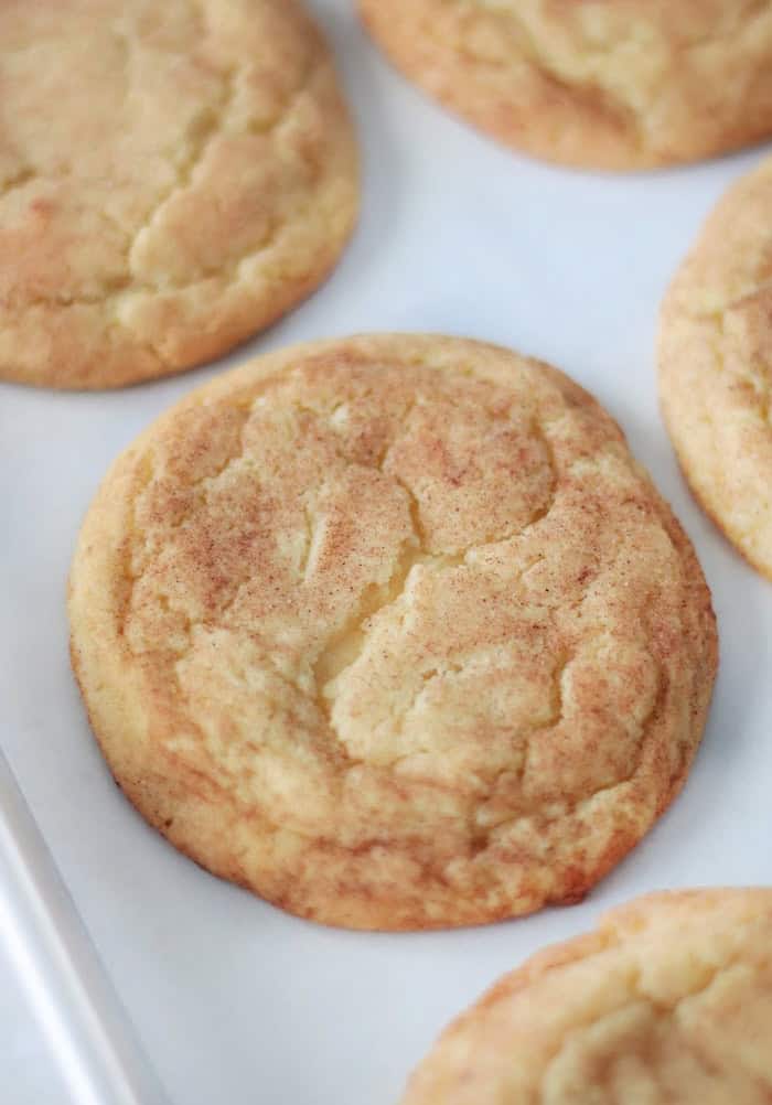 snickerdoodles on baking sheet