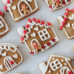 Decorated gingerbread house cookies