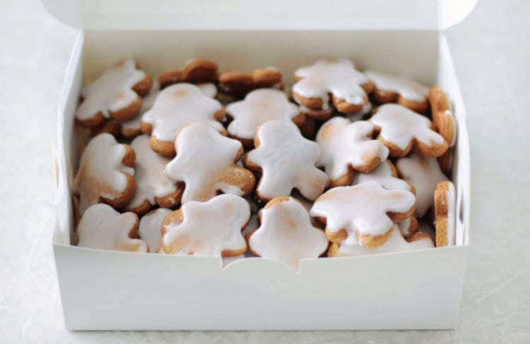 box of mini iced gingerbread man cookies