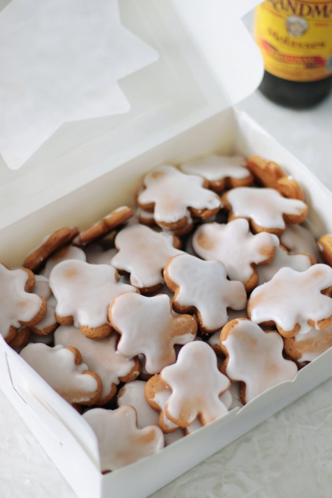 box of iced gingerbread cookies