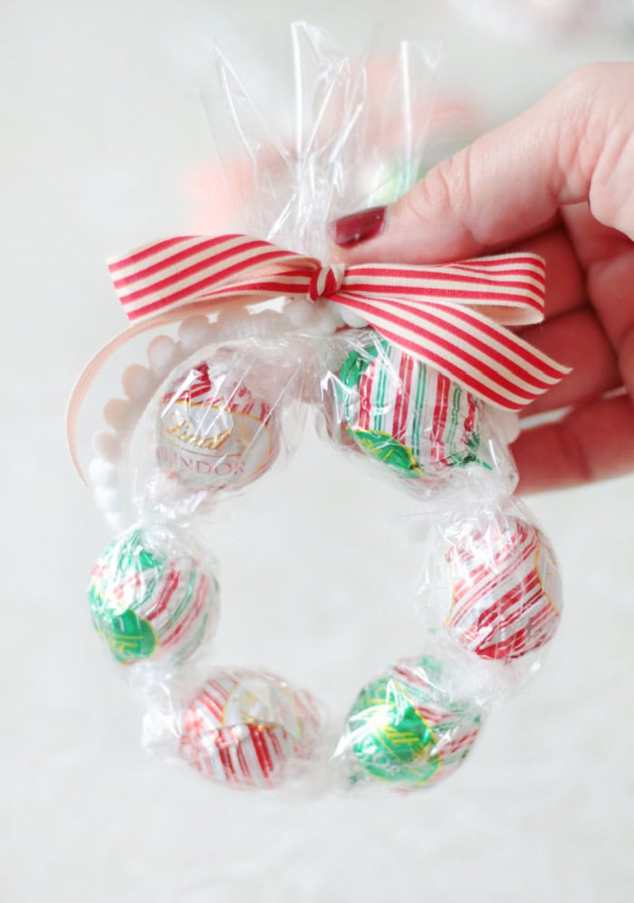 hand holding chocolate truffle wreath