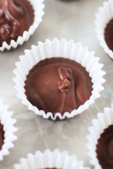 Chocolate meltaway cups in liners.