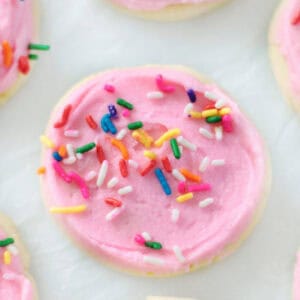 Lofthouse cookie with pink frosting.