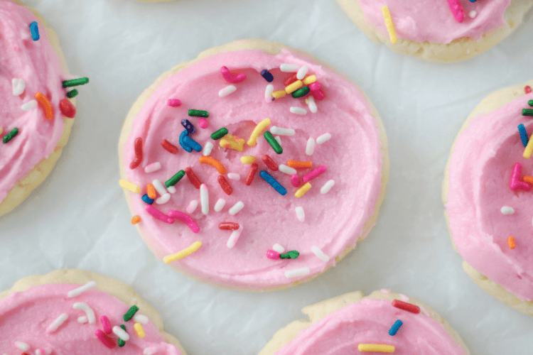 copycat lofthouse sugar cookies on parchment paper