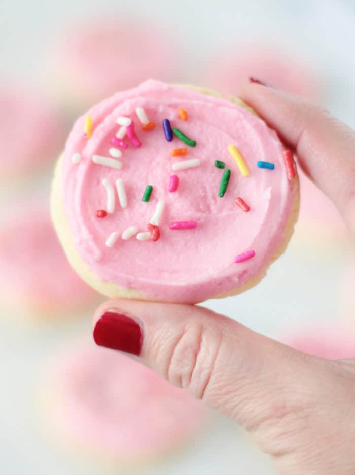 hand holding lofthouse sugar cookie