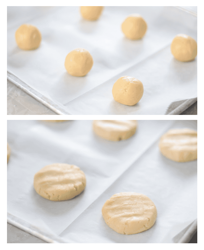 cookie dough balls and flattened cookie dough balls