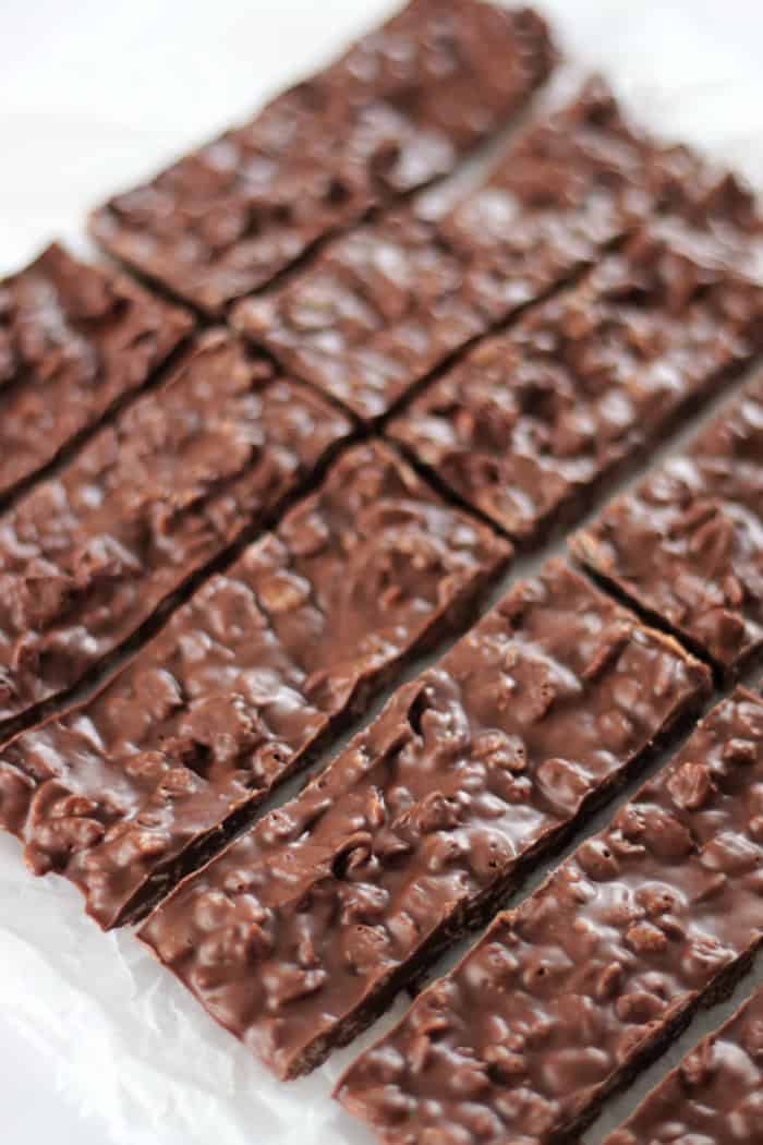 sliced crunch bars on parchment paper