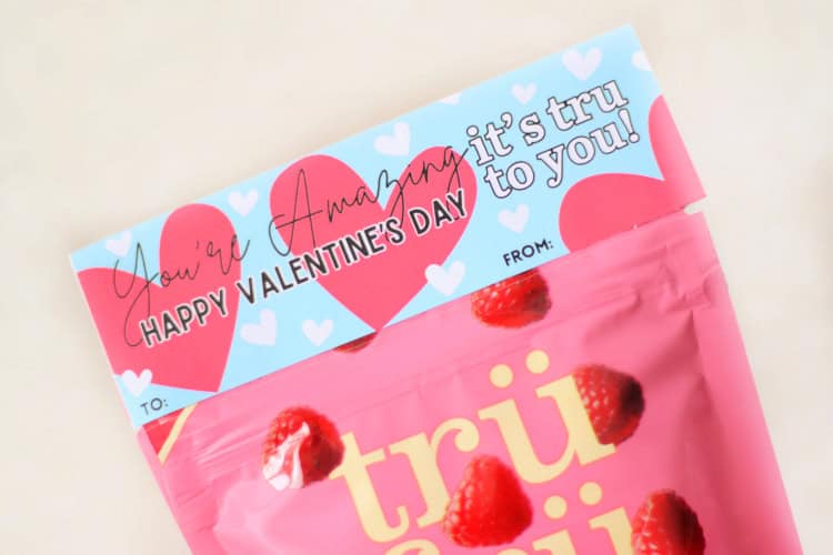 tru fru printable tag taped to bag of candies