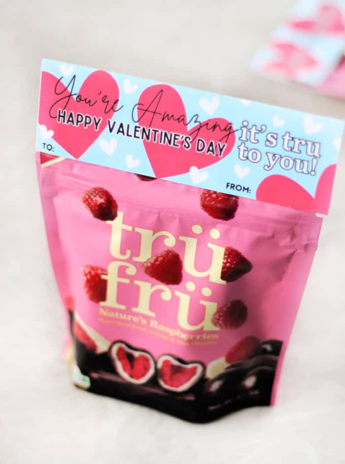 tru fru printable valentine tag on bag of candies