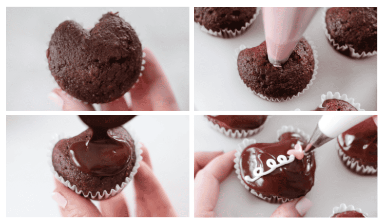 process collage for making valentine hostess cupcakes