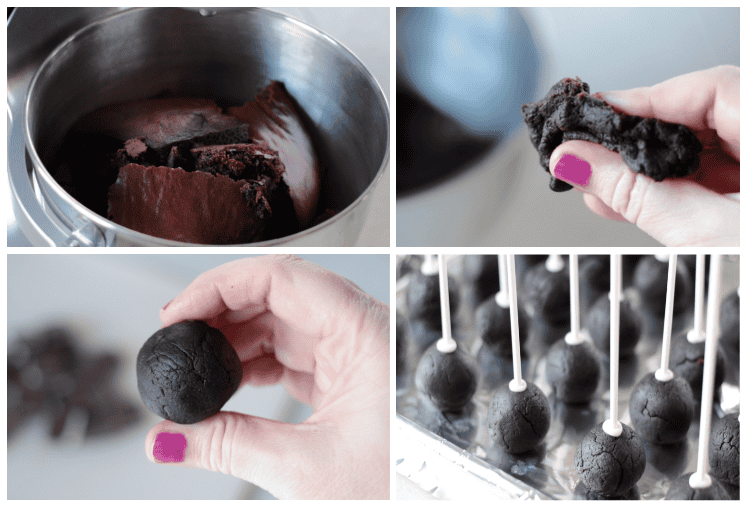 collage of process shots for cookies and cream cake pops