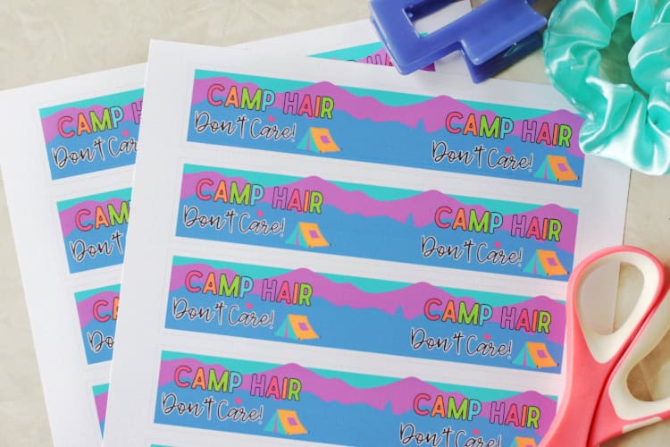 two sheets of summer camp hair scrunchie printable