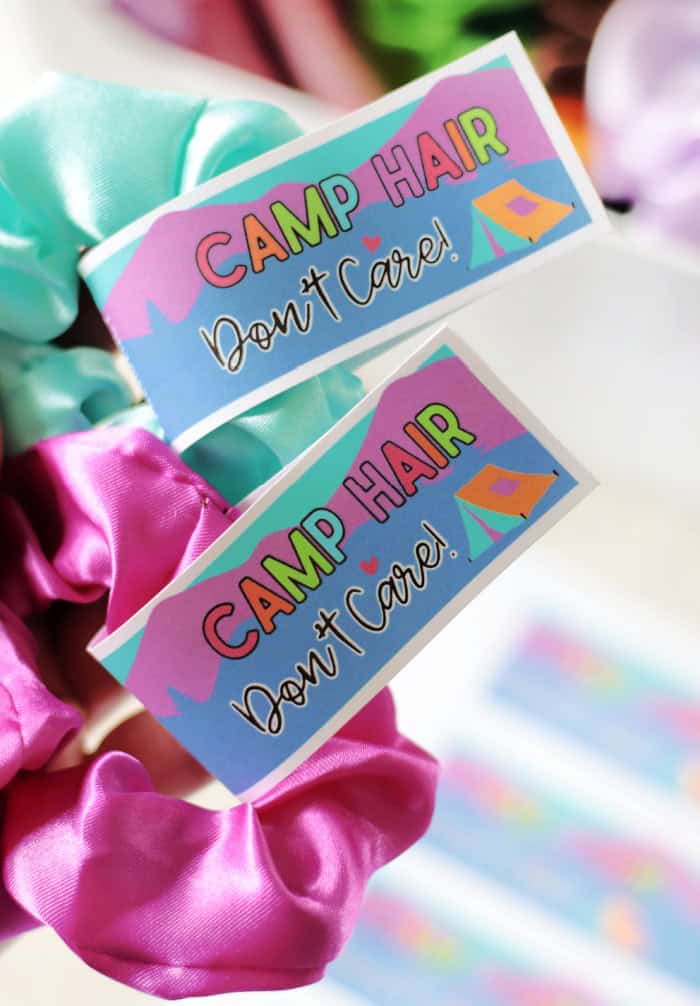 two scrunchies with printable tags