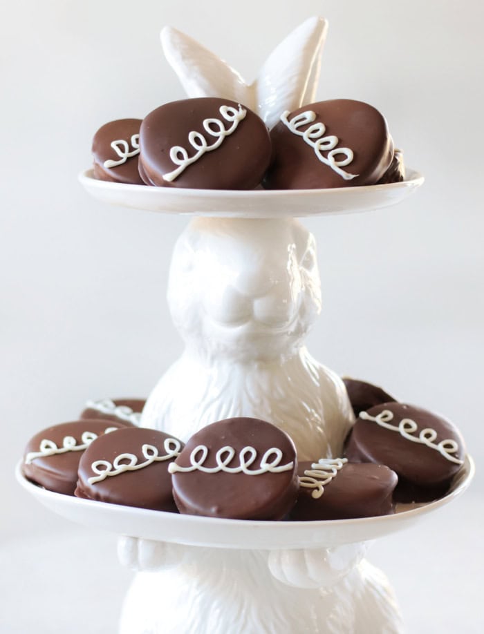 bunny dessert platter with chocolate marshmallow eggs