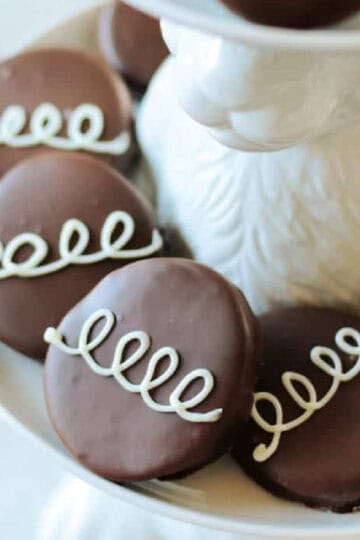 Rabbit tray full of chocolate marshmallow eggs.